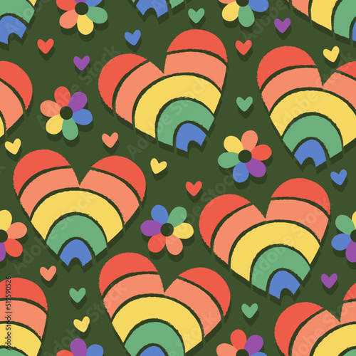 Vector illustration. Heart LGBT rainbow. Pattern. Dark background, wallpaper