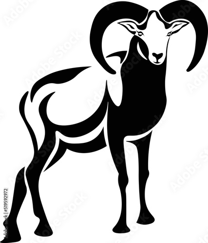 Black and White Cartoon Illustration Vector of a Standing Goat with Horns