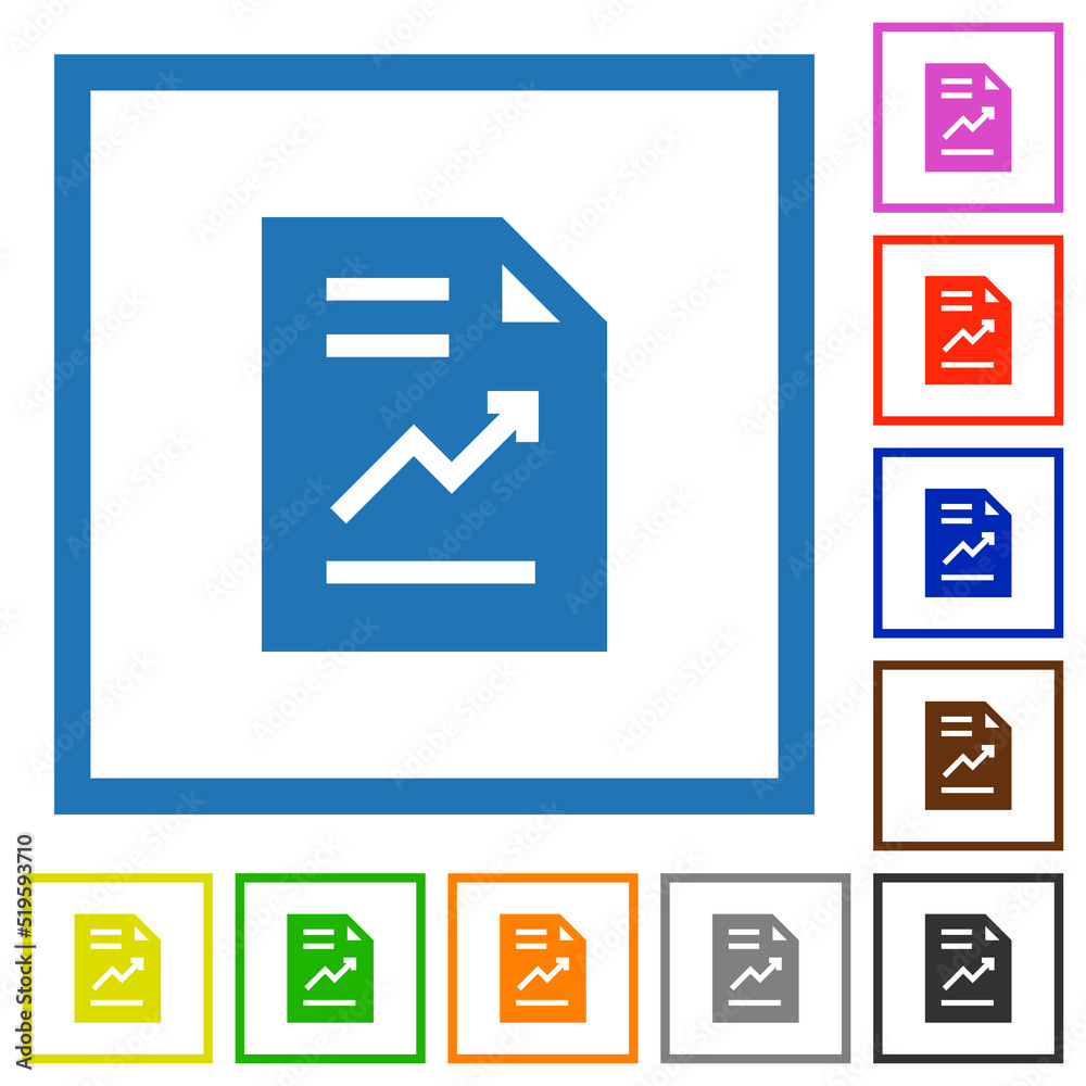Report with graph solid flat framed icons Report with graph solid flat framed icons
