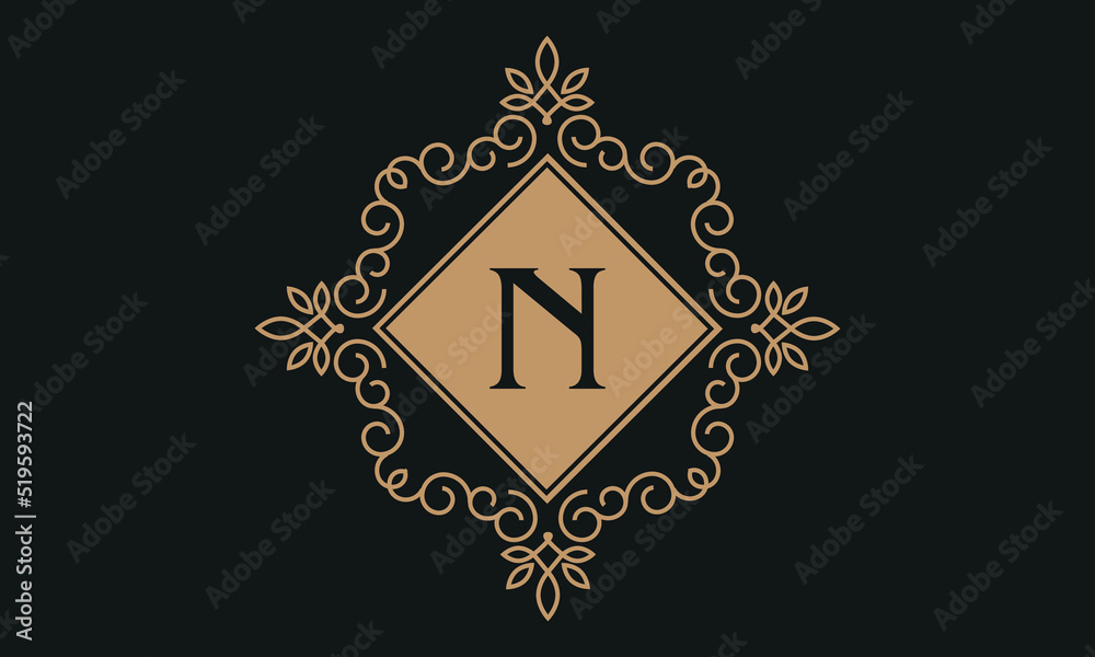 Luxury vector logo template for restaurant, royalty boutique, cafe, hotel jewelry, fashion. Floral monogram with the letter N.