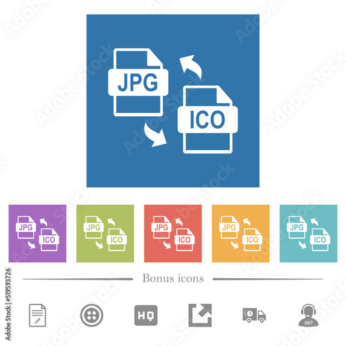JPG ICO file conversion flat white icons in square backgrounds photo