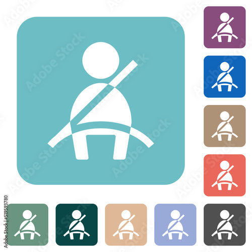 Car seat belt warning indicator rounded square flat icons