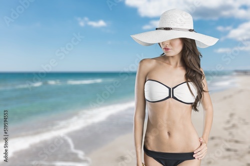 Beautiful young Woman in Bikini on the Summer Beach