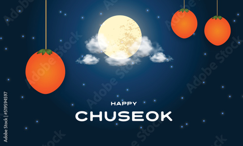 Chuseok. Korean Thanksgiving. Vector illustration with Korean patterns, lanterns and persimmons. photo