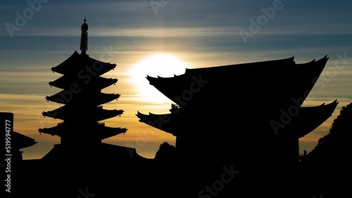 Hozomon Gate at Sensoji Temple, Time Lapse at Sunset, Asakusa, Tokyo, Japan photo