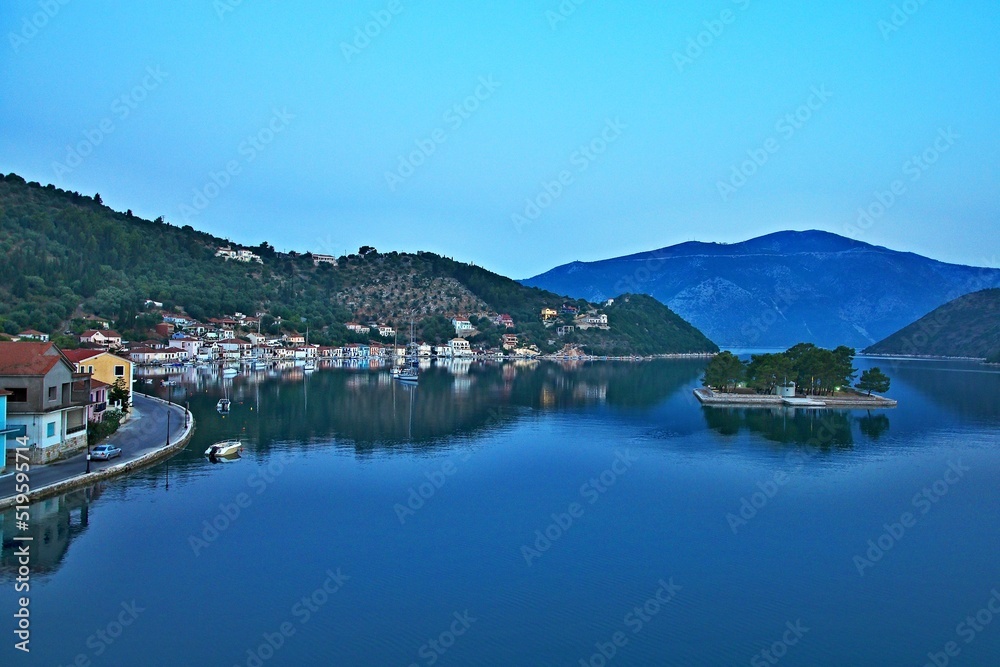 Greece, the island of Ithaki - view of the town Vathi before sunrise