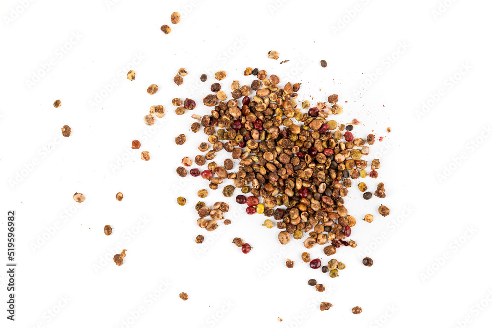 Whole dried sumac berries scattered pile isolated over white Whole dried sumac berries scattered pile isolated over white
