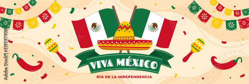 Fototapet mexico independence day horizontal banner vector flat design
