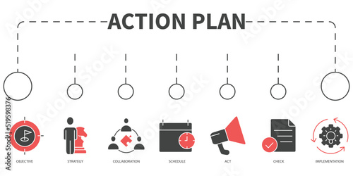 action plan Vector Illustration concept. Banner with icons and keywords . action plan symbol vector elements for infographic web