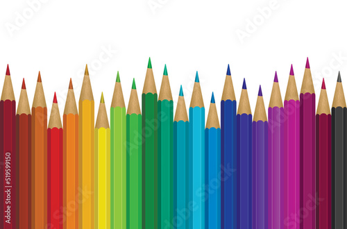 Seamless colored pencils. Multicolored pencils on white background. Mock up pencil. 