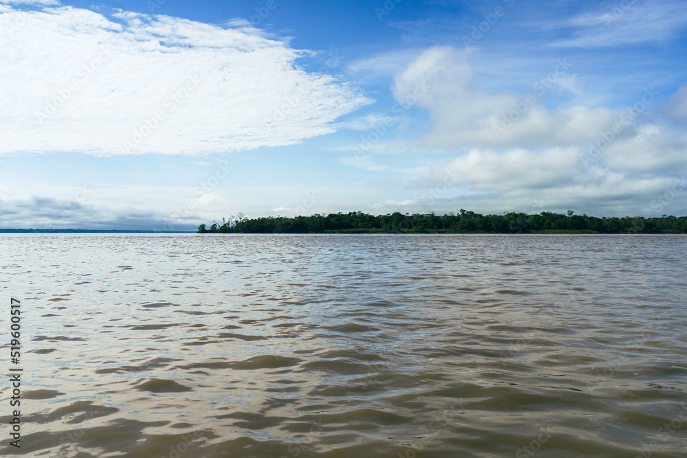 Beautiful blue sky on the Amazona river view of the island 