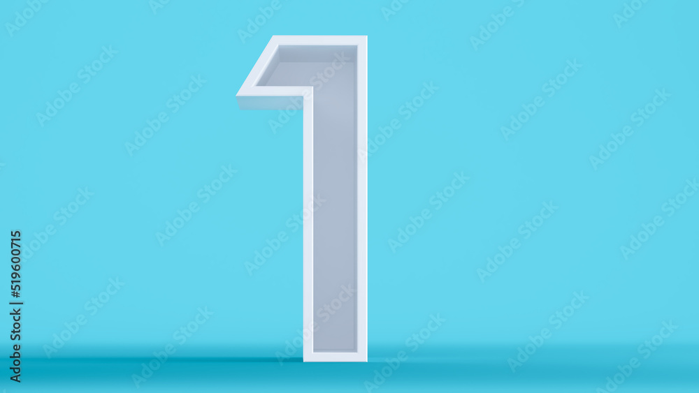 3D render of white number one isolated on a colorful blue background, number 1 3D render of white number one isolated on a colorful blue background, number 1