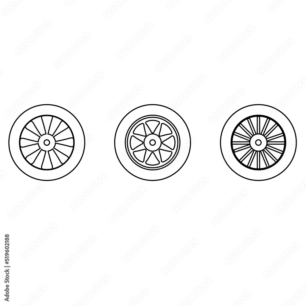Car wheel symbol in the style of the line. Vector illustration