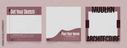social media template banner house architecture service promotion. fully editable instagram and facebook square post frame puzzle organic sale poster