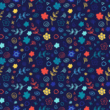 Vector seamless pattern from floral elements, cartoon plants. Abstract background with hand drawn flowers, leaves, branches and decorative shapes. Trendy texture from cute doodle botanical elements 