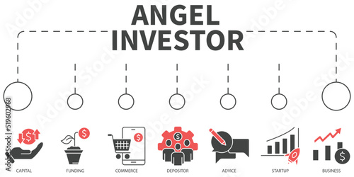 Angel investor software Vector Illustration concept. Banner with icons and keywords . Angel investor software symbol vector elements for infographic web