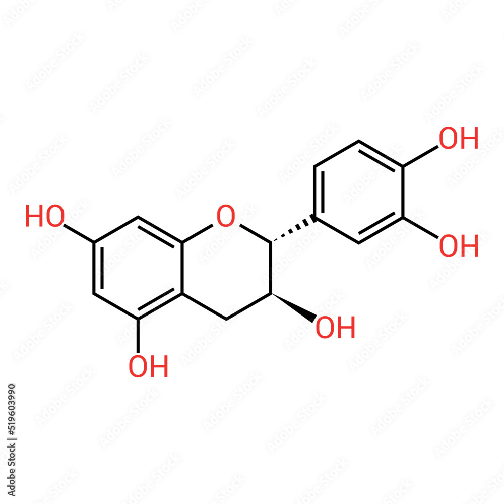 chemical structure of Catechin (C15H14O6)