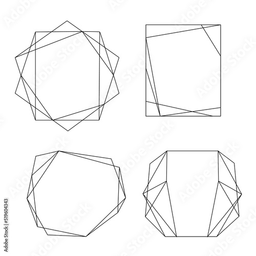 Geometric polygonal black linear frame. Set cristal shapes. Decorative luxury line borders for invitation, card, sale, photo etc. Vector illustration