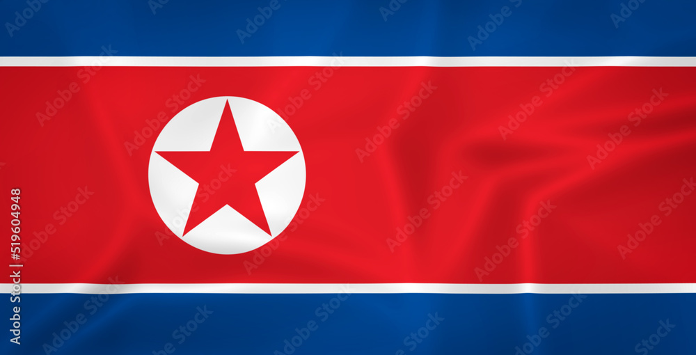 Fototapeta premium Illustration waving state flag of North Korea