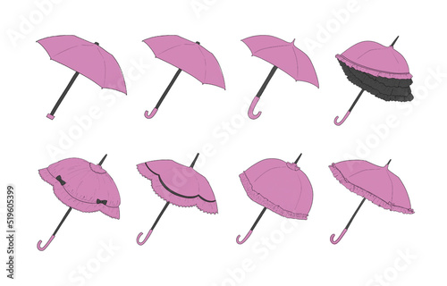 ピンクの傘のイラストセット