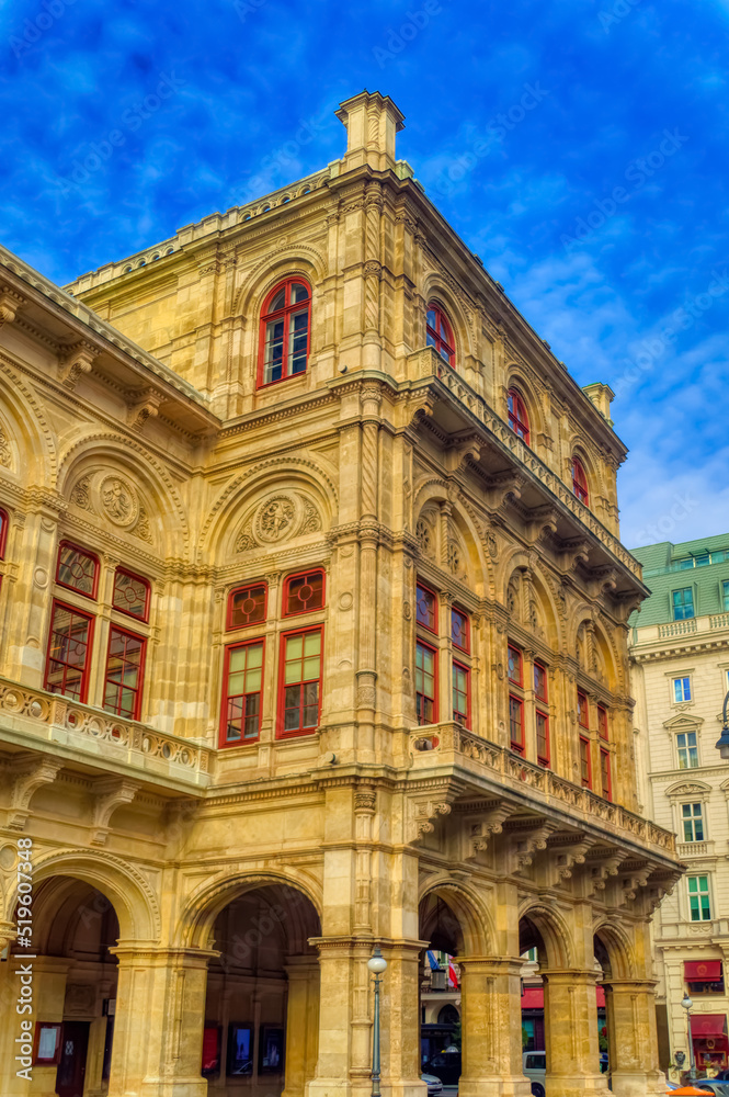 Detail at Vienna State Opera building in Vienna, Austria.
