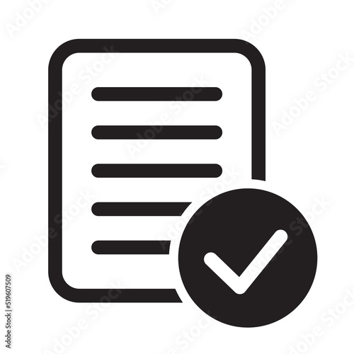 Compliance document icon in flat style. Approved process vector illustration on white isolated background. Checkmark business concept.