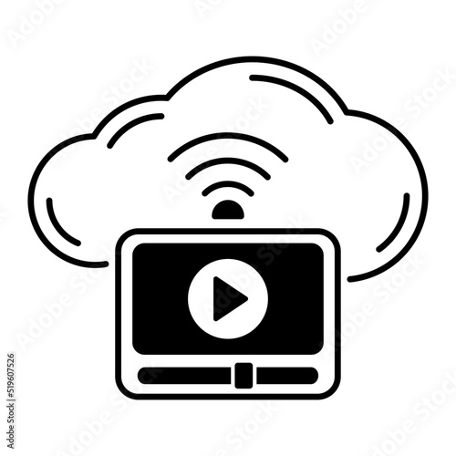 Cloud based on demand video Vector Icon Design, Cloud Processing Symbol, Computing Services Sign, Web Servics and Data Center stock illustration, Enterprise Grade Lightning Fast Live Streaming Concept