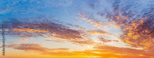 Panoramic sunset sky and clouds background