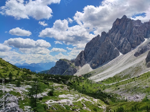 Trekking in the Dolomites, mountains landscape, Italy