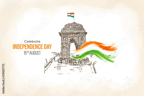 15 August India independence day concept India gate hand drawing illustration  photo