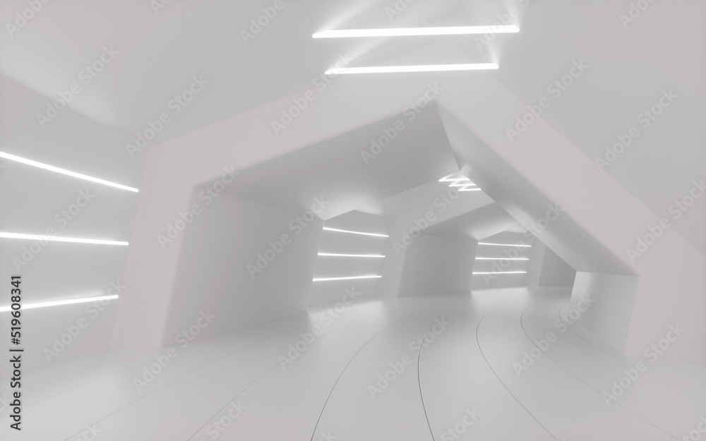 White neon tunnel, 3d rendering. White neon tunnel, 3d rendering.
