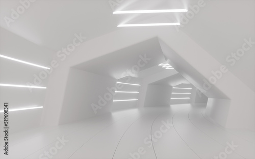 White neon tunnel, 3d rendering.
