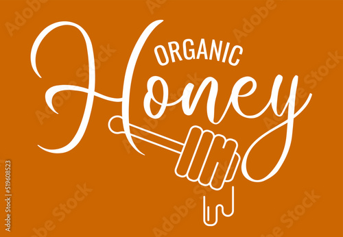 Vector label for bee honey. Honeycombs with honey, and a symbolic simplified image of a bee as a design element. Organic and eco honey labels and tags with bees.