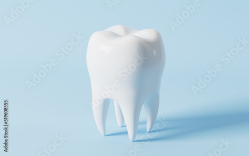 Whitening tooth and tooth health in the blue background, 3d rendering.