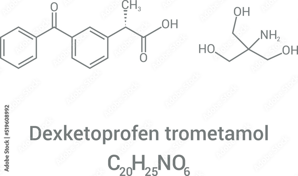 chemical structure of dexketoprofen trometamol (C20H25NO6) chemical structure of dexketoprofen trometamol (C20H25NO6)