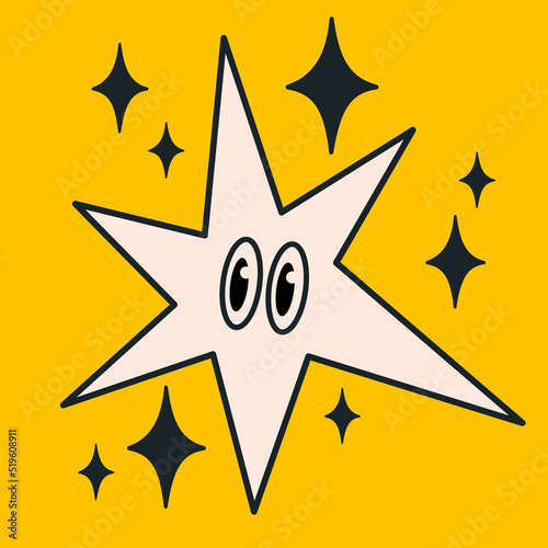 Cartoon vector funny cute star Comic character.