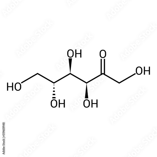 chemical structure of d-fructose (C6H12O6)