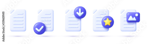 Files 3d set in realistic style. Check mark icon. Web search concept. Vector illustration