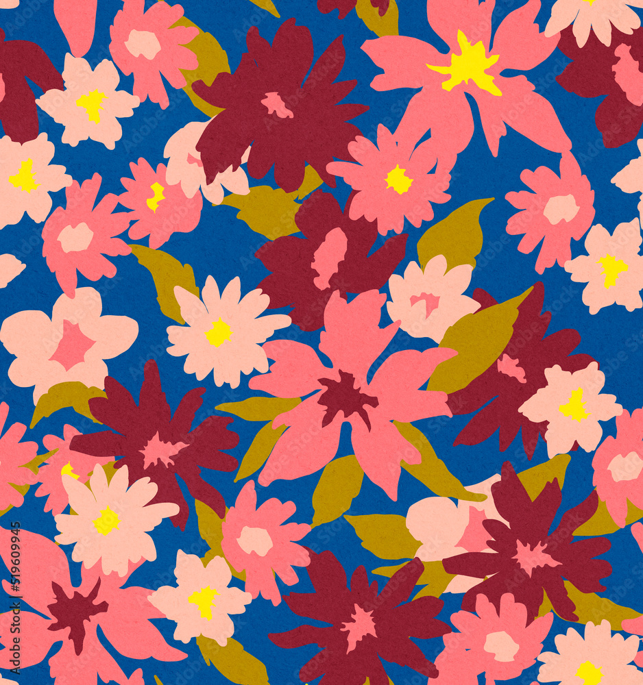 ORNAMENTAL PRINT WITH COLORED AND TEXTURED FLOWERS