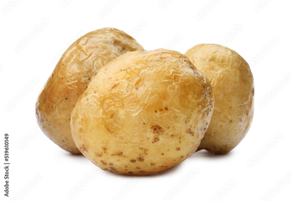 Tasty whole baked potatoes on white background Tasty whole baked potatoes on white background