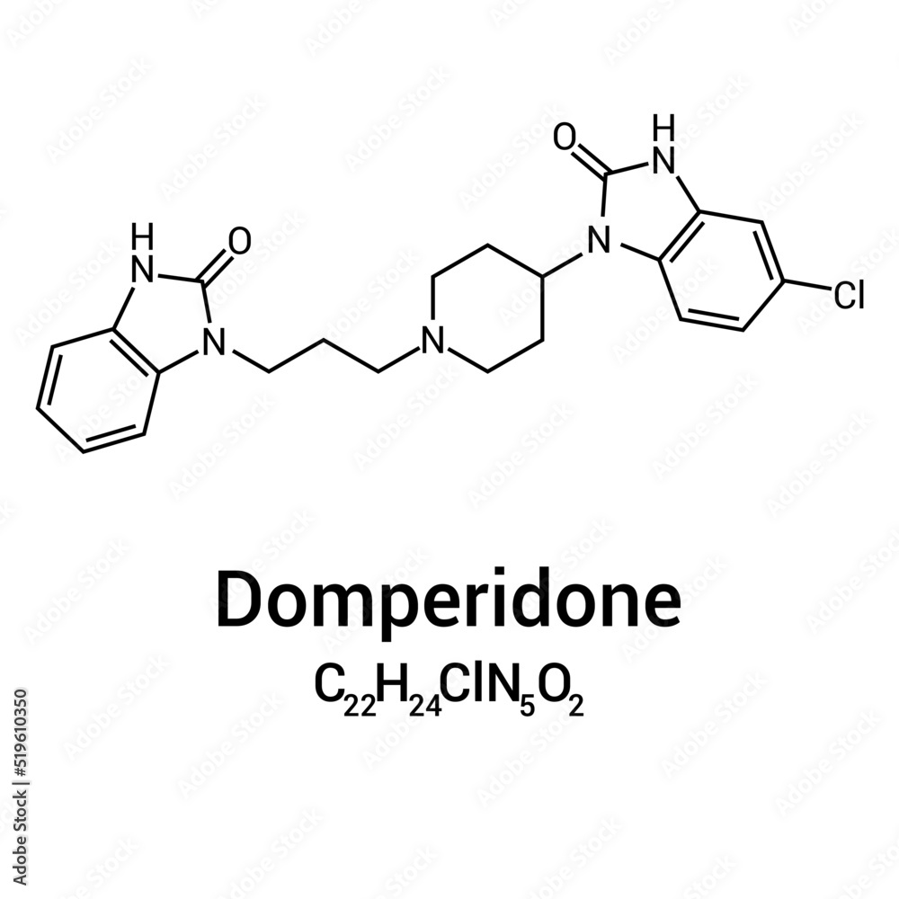 chemical structure of domperidone (C22H24ClN5O2) chemical structure of domperidone (C22H24ClN5O2)