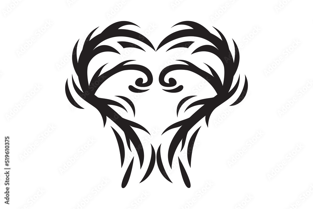 Heart Love Symbol Logo on White Background. Tribal Stencil Tattoo Design Concept. Flat Vector Illustration. Heart Love Symbol Logo on White Background. Tribal Stencil Tattoo Design Concept. Flat Vector Illustration.