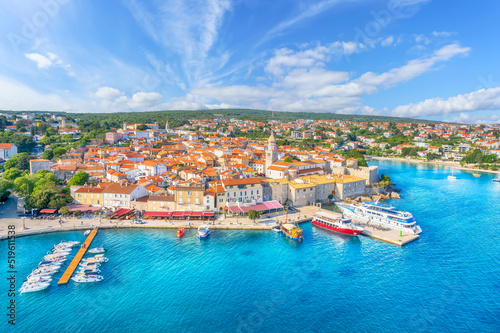 Aerial view with Krk town in Krk island, Croatia