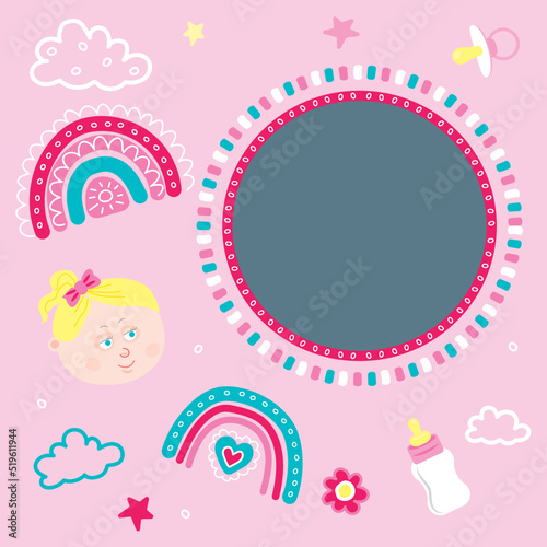 Baby girl style photo frames nipple feeding bottle rainbow