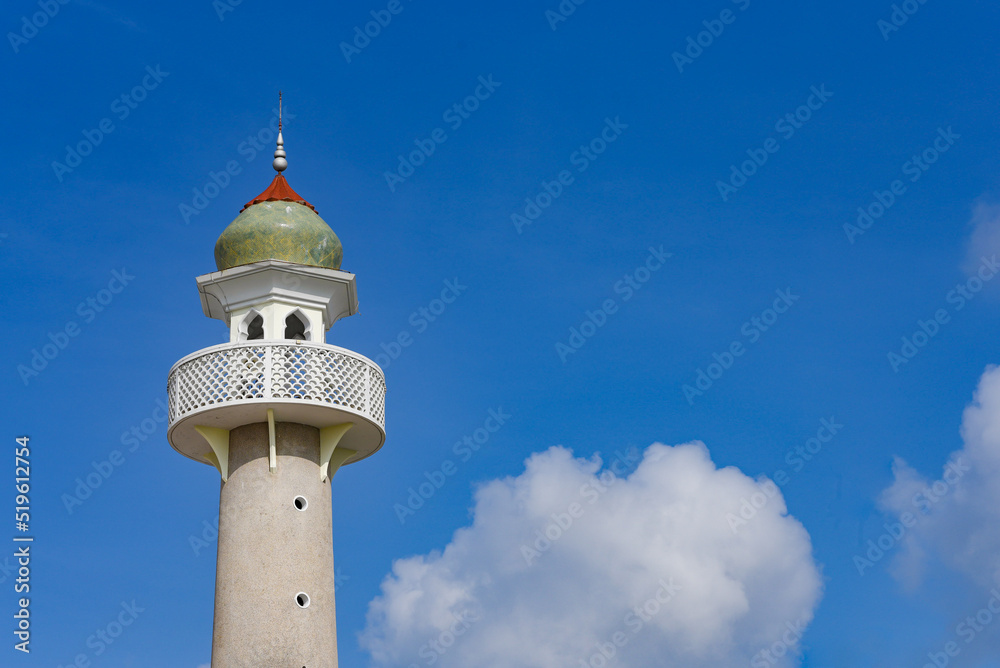 mosque dome on blue sky background and soft white cloud with free space for text information.symbol of islamic religion,concept for Ramadan, Eid al Fitr, eid ad-ha, meditation, islamic praying mosque dome on blue sky background and soft white cloud with free space for text information.symbol of islamic religion,concept for Ramadan, Eid al Fitr, eid ad-ha, meditation, islamic praying