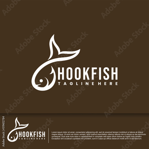 hook fish logo, fish logo in combination of hook concept