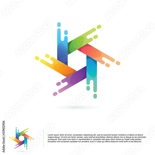 hexagon logo with paint splash color concept