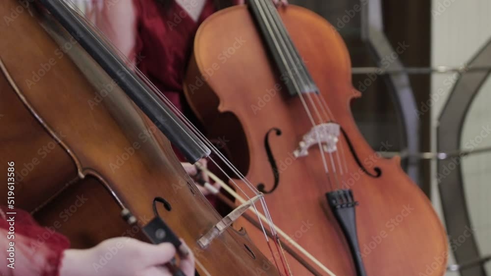 Cello close-up before the performance. Foreground and background - soft focus Cello close-up before the performance. Foreground and background - soft focus