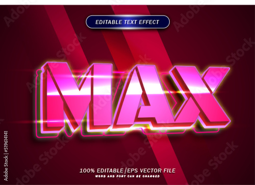 Luxury red max neon style text effect. 3d font style effect.