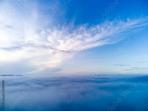 Fototapeta Naklejka Na Ścianę i Meble -  blue sky background with sea of fog,sky over hill in summer season morning sunrise